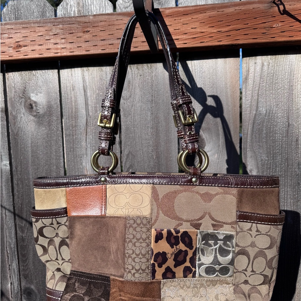 Vintage Brown and Tan Patchwork Coach Bag - Picture 2 of 9